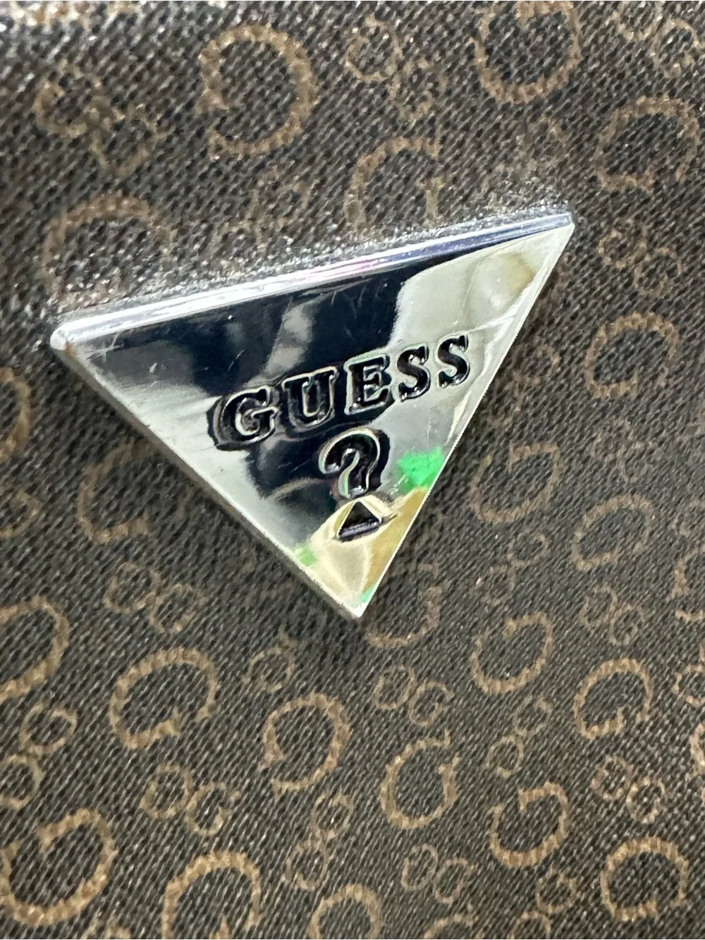 GUESS Brown Monogram Mini Backpack with Silver Logo